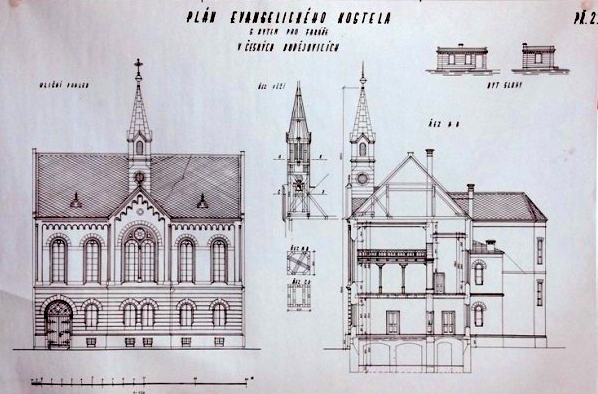 Dva plány evangelického kostela v Českých Budějovicích