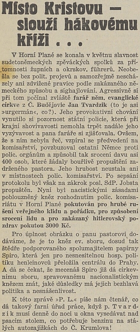 Článek listu "Českobudějovické noviny" z léta roku 1938 o něm