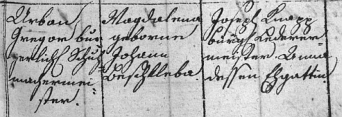 Při narození syna Andrease v listopadu roku 1808 je kmotrem dítěte stejně jako v květnu 1804 Gregorově dceři Anně koželuh Josef Knapp se svou ženou Annou - rodné příjmení matky je tu už psáno "Beschkleba"