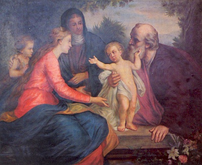 Jeho malba s názvem "Heilige Familien: Maria mit Jesuskind, Johannes und seine Eltern
Elisabeth und Zacharias", zachycená tu na fotografické reprodukci, kterou pořídila Berta Ringová