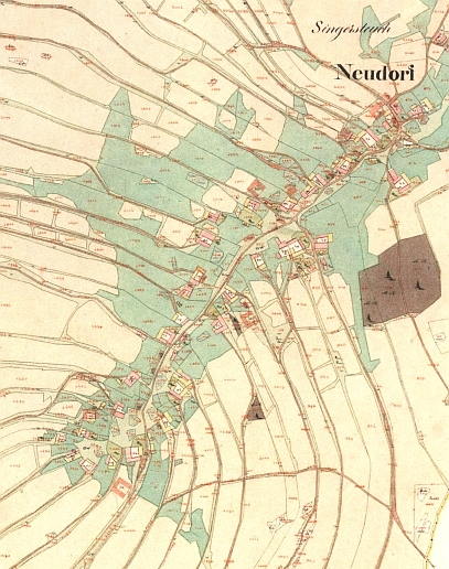 Ves Kondrač (Neudorf) na císařském otisku stabilního katastru z roku 1827