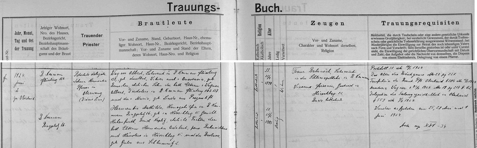 Záznam o druhé svatbě otcově