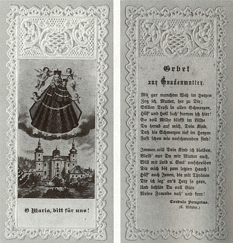 Svatý obrázek z Dobré Vody u Nových Hradů s verši německé katolické básnířky Corduly Schmidové,
roz. Wöhlerové (1845-1916), která psala i pod pseudonymem Cordula Peregrina, tj. "poutnice Kordula"	