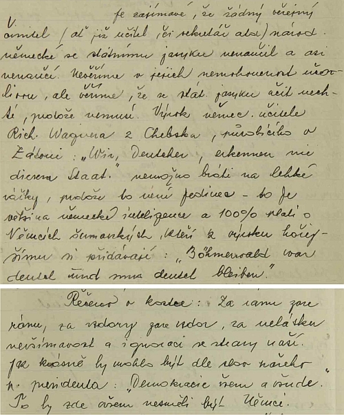 Dva odstavce z kroniky české školy v Zátoni pocházejí ze zprávy o volbách roku 1935, v nichž "demokraticky" zvítězila protototalitní Henleinova Sudetendeutsche Partei, svědčí o neřešitelnosti situace v "předmnichovské republice" (tak ji později titulovala komunistická "historiografie") pod údajným Benešovým heslem "Demokracie všem a všude"