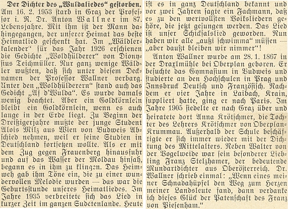 Nekrolog z roku 1953 na stránkách krajanského měsíčníku