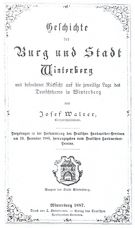 Obálka jeho knihy (1887) Dějiny hradu a města Vimperka