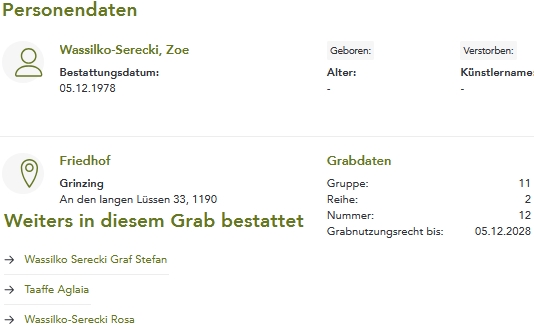 Záznam v databázi zemřelých ve Vídni