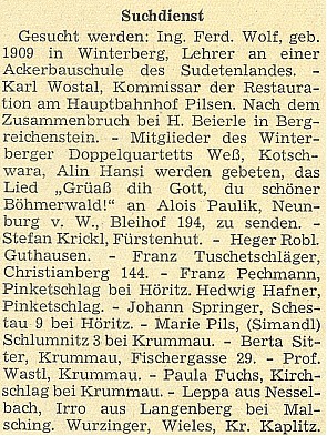 V rubrice hledaných a nezvěstných nacházíme v časopise Hoam!
z března 1949 i Wastlovo jméno