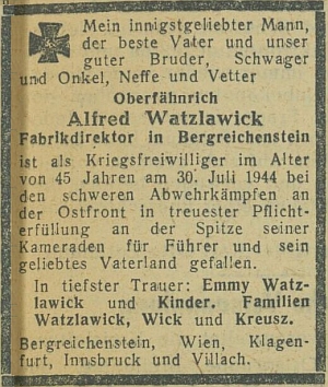 Úmrtní oznámení v novinách NSDAP
