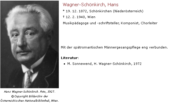 Hans Wagner-Schönkirch, Watzlikův učitel na německém učitelském ústavu v Českých Budějovicích, který později zhudebnil některé jeho verše