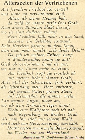 Její báseň o Dušičkách vyhnanců na stránkách listopadového čísla krajanského měsíčníku v roce 1952