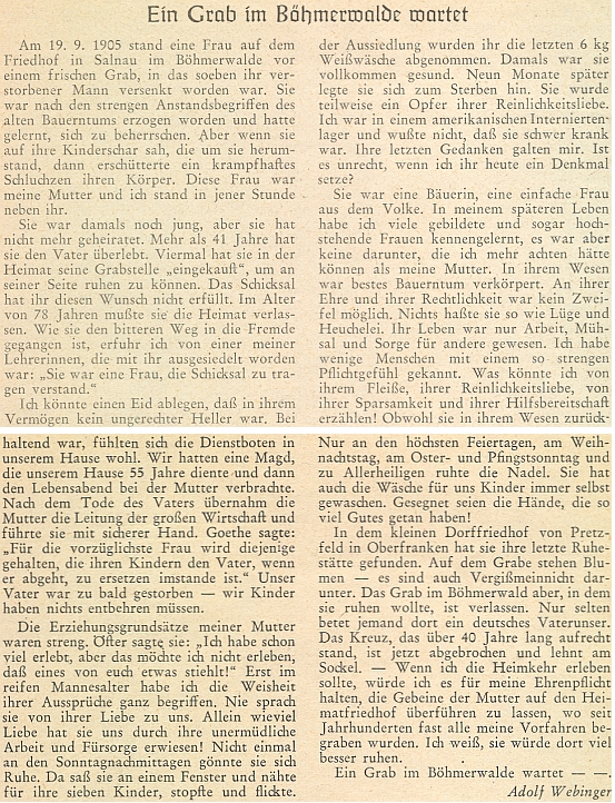 K svátku Dušiček roku 1957 se takto rozepsal o svém otci a zejména matce,
která svého muže přežila o více než 41 let