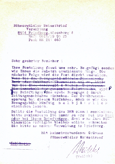 Jím podepsaná nabídka odběru krajanského měsíčníku jako příloha jeho lednového čísla z roku 1971