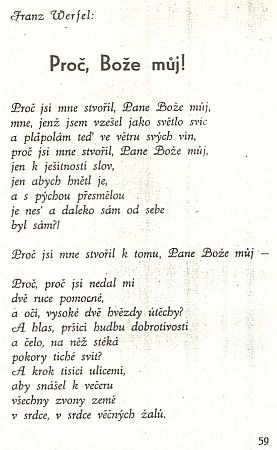 Úryvek z českého překladu jeho básně, kterou otiskl Židovský kalendář na rok 5698, (tj. 1937-1938)