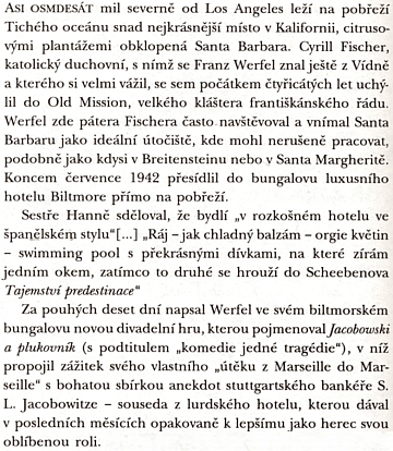 Santa Barbara, Zyrill Fischer a historie vzniku divadelní hry Jacobowski a plukovník na jedné straně Werfelova životopisu od P. S. Jungka