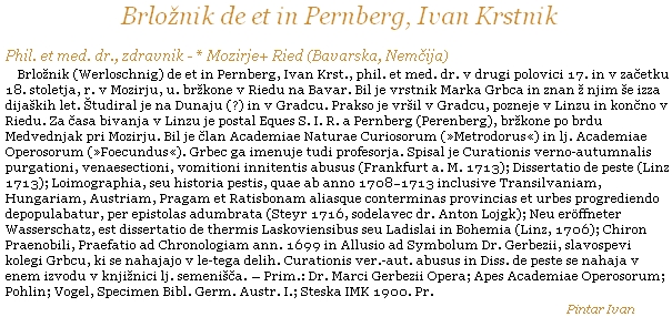 Jeho heslo ve slovinském biografickém slovníku
