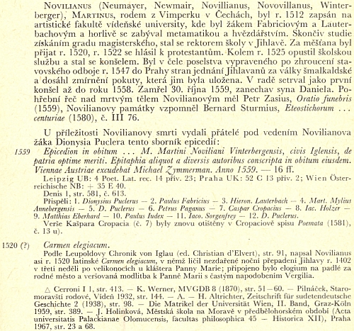 Heslo "Novilianus" ve slovníku humanistických básníků 15.-17. století