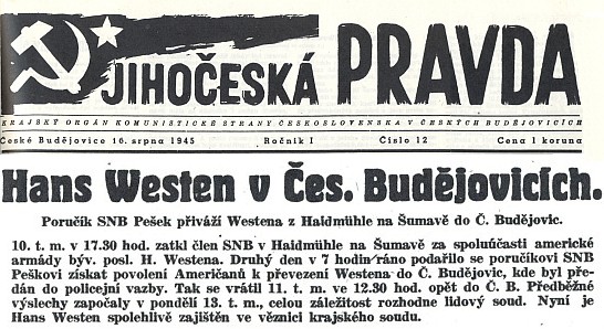 Zpráva o zatčení Westenově v Haidmühle "na Šumavě"