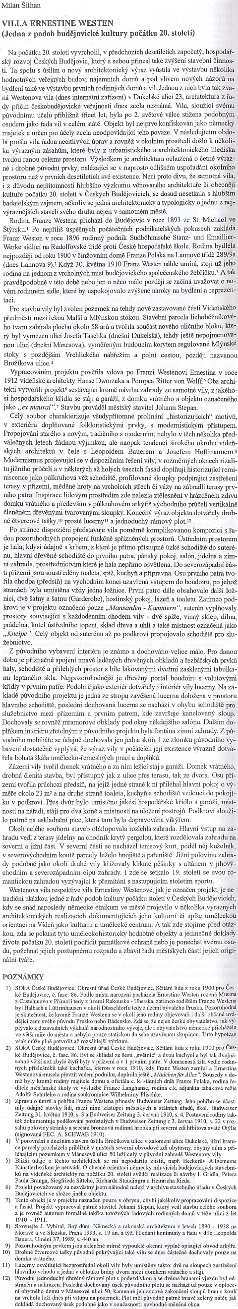 Článek Milana Šilhana o proslulé vile v Českých Budějovicích ozřejmuje i rodové kořeny Westenových