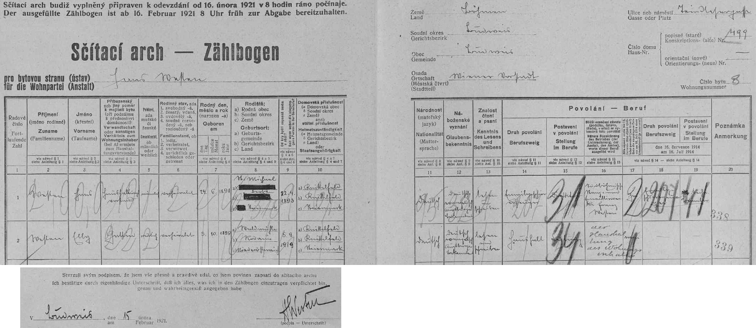 Tady vlastní rukou na archu sčítání lidu z roku 1921 pro dům čp. 499 (Villa Ernestine Westen) zaznamenal data svá a své ženy Elly, narozené 5. října roku 1899 ve Waldmühle, okres Rodaun (od roku 1938 součást "Velké Vídně") - oba byli tehdy domovsky příslušní do štýrského města Knittelfeld, Westen sám se označuje za výrobce smaltovaného nádobí v českobudějovické firmě "Südböhmische Stanz- und Emaillierwerke Franz Westen", nejsou tu ovšem zaznamenáni až později narození synové obou manželů Harald a Hans, z nichž starší Harald byl v roce 1941 sestřelen jako pilot luftwaffe nad sovětským územím