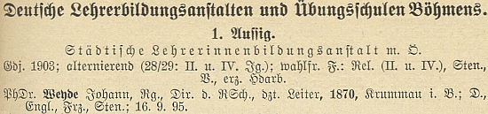 Figuruje tu na samém čele seznamu německého učitelstva v Čechách k roku 1928 jako ředitel učitelského ústavu v Ústí nad Labem