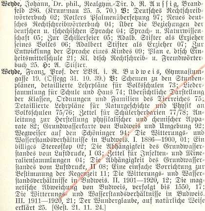 O něm a jeho otci v Lexikonu sudetoněmeckých spisovatelů a jejich prací za roky 1900-1929, který vydal v Liberci Friedrich Jaksch