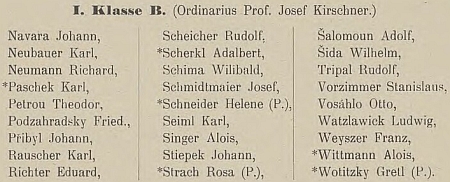 Franz Weyszer na seznamů studentů prvého ročníku budějovického státního gymnázia
ve školním roce 1904/1905