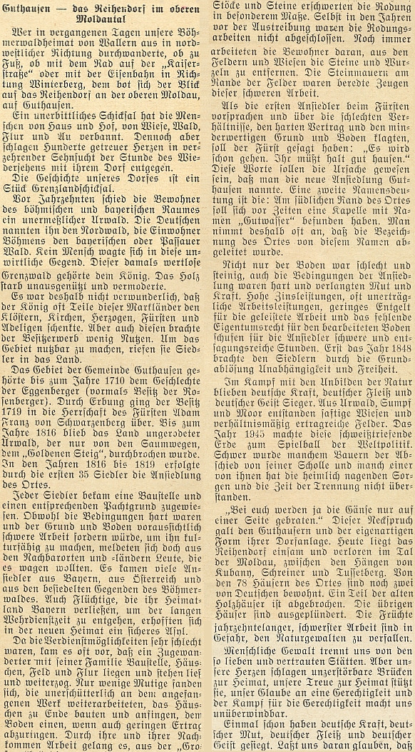 Tehdy pětadvacetiletý učitel v Hohenwarth přispěl už v roce 1953 tímto článkem o rodné vsi
do krajanského měsíčníku