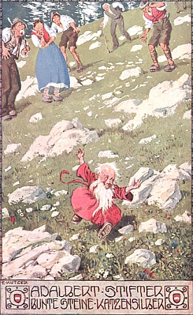 Pohlednice Ernsta Kutzera (1880-1965) s motivem ze Stifterovy povídky "Kočičí stříbro"