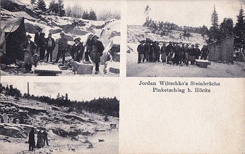 Stará pohlednice zachycuje lomy jeho otce Jordana Wiltschko ve dnes zaniklé Skalné