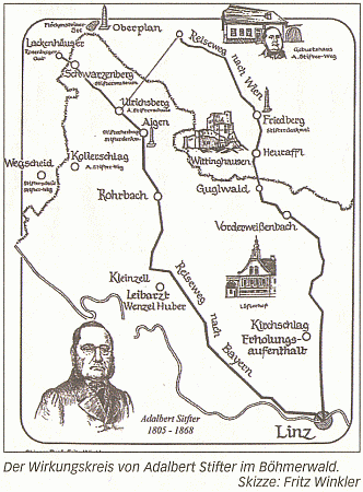 Jeho skica je místopisem Stifterových stop v česko-rakousko-bavorském příhraničí