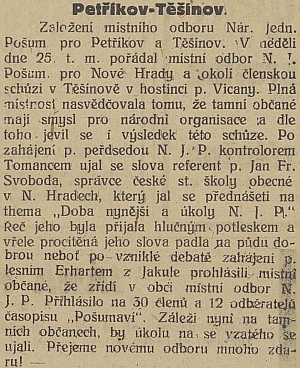 Zpráva z českých novin připomíná v zajímavé souvislosti hostinec jeho pravděpodobného příbuzného v Těšínově