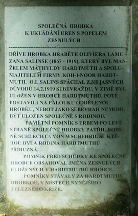 Hrabě Lamezan byl sice v zimě 1919 nakrátko pochován v rodinné hrobce (viz Ignaz Wodiczka), později byly ale jeho ostatky přeneseny do samostatného hrobu, jako sebevrah nemohl být uložen společně s rodinou...