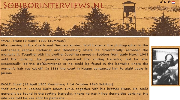 Dva záznamy o bratřích Wolfových na nizozemském webu Sobibor Interviews připomínají i službu Franze Wolfa v "české" (rozuměj československé) armádě