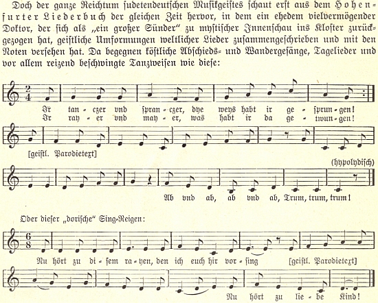 Ukázka z Vyšebrodského zpěvníku v nacistickém sborníku "Deutsches Land kehrt heim" (1939)