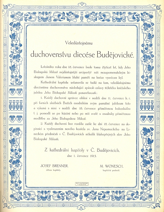 Je tu podepsán pod návrhem na uctění 40. výročí kněžského svěcení biskupa J. A. Hůlky (1851-1920) "nezapomenutelným biskupem J. V. Jirsíkem"