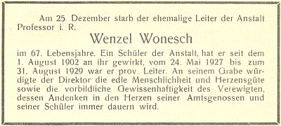 Parte na stránkách výroční zprávy německého učitelského ústavu v Českých Budějovicích