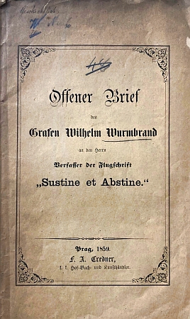 Obálka jeho v Praze vydané publikace (1859)
