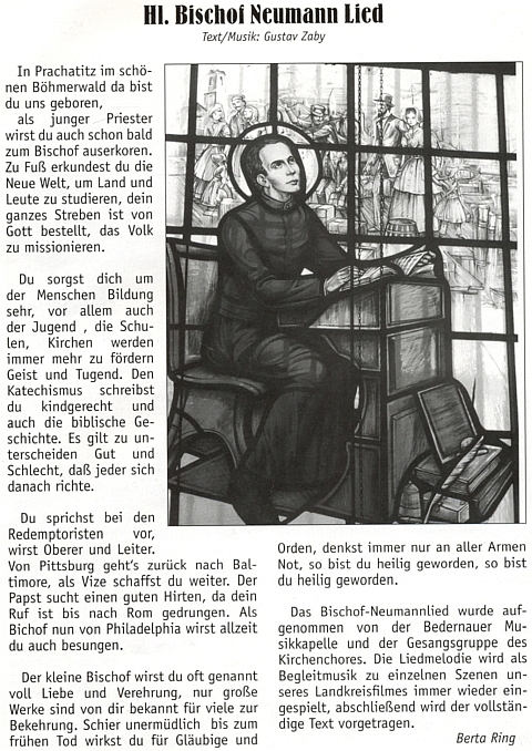 Text písně "o svatém biskupu Neumannovi" poslala do krajanského časopisu Berta Ringová