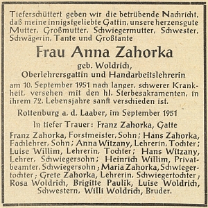 Parte babiččino na stránkách krajanského měsíčníku v listopadu roku 1951