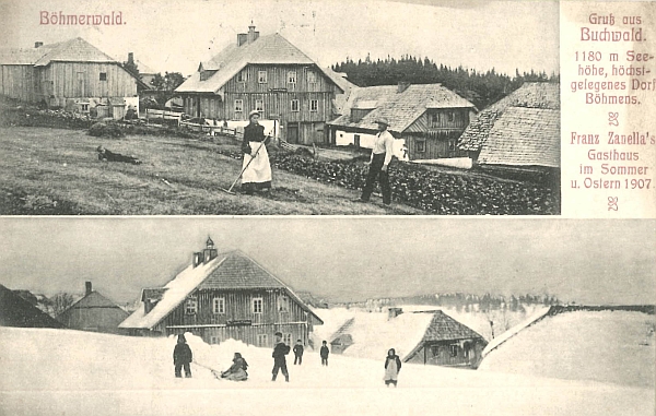 Do třetice pohlednice Zanellova hostince "v létě a o Velikonocích 1907"