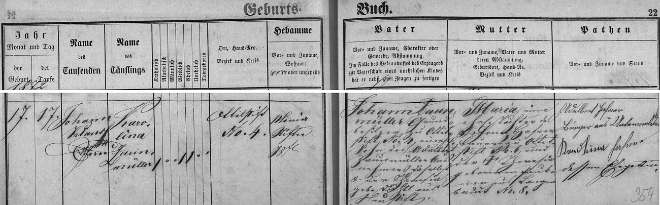 Záznam o jejím narození v hodňovské matrice