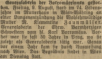 Zpráva o úmrtí v lineckých novinách