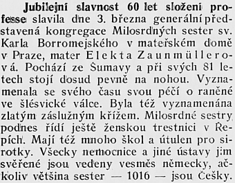 Článek v českých katolických novinách k sedesátému výročí složení řádových slibů