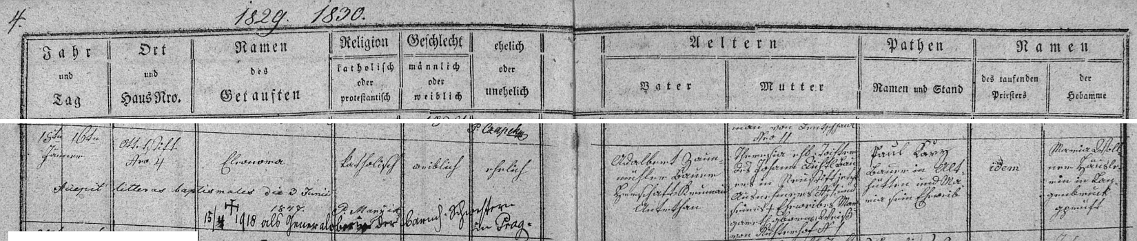 Záznam o jejím narození v hodňovské matrice