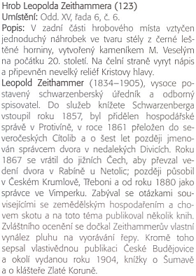 O Leopoldu Zeithammerovi a jeho hrobě v knize Daniela Kováře Budějovické hřbitovy