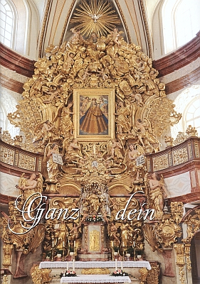 Obálka zpěvníku kostelních písní, vydaného jen pro potřeby misijního společenství Rodinna Panny Marie, zachycuje oltář dobrovodského poutního kostela