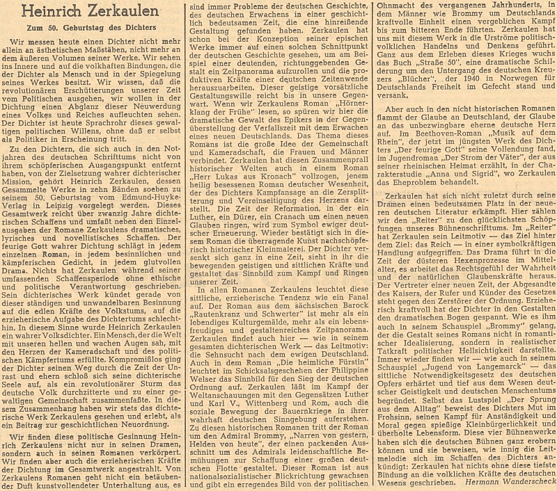 Přání k padesátinám v nacistických novinách