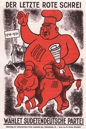 Takto zpodobovala Henleinova SdP sociální demokraty před volbami roku 1935, ve kterých i díky  podobné popagandě zvítězila