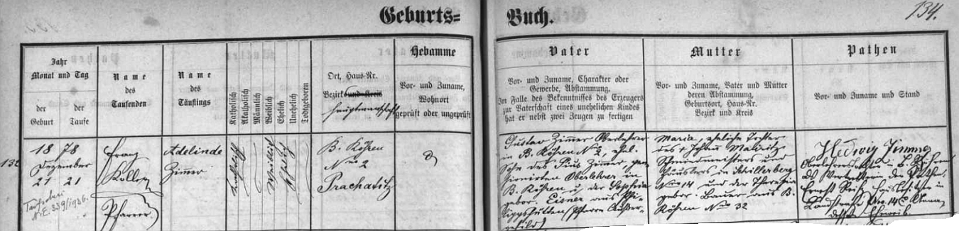 Rok po něm se také v Českých Žlebech narodila jeho sestra Adelinde, pozdější ředitelka školy ve Volarech (zůstala až do své smrti v roce 1956 neprovdána)